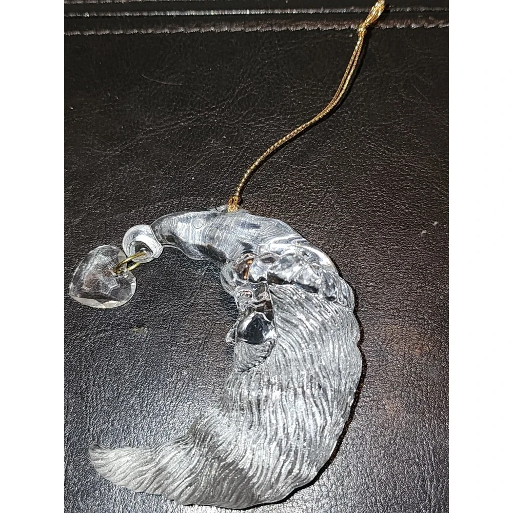Vintage Clear‎ Plastic Santa Claus Moon Hanging Christmas Ornament